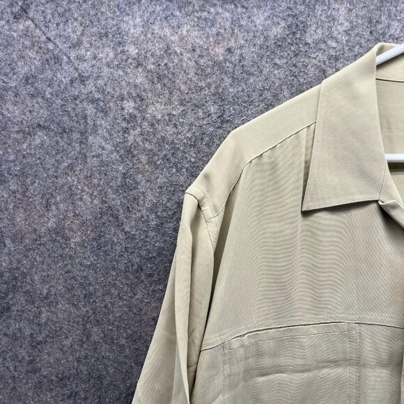 Jhane Barnes Shirt Men Large Khaki Casual Tan Beige Button Down Preppy Silk - Picture 3 of 12